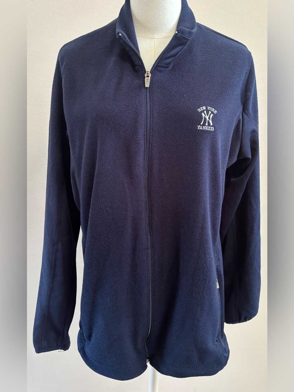NY Yankees Fleece Jacket Womens XL Navy Full Zip Antigua MLB